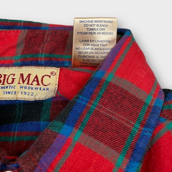 VTG Big Mac Men's Large Tall Plaid Flannel Shirt Pearl Snap Button Long Sleeve - Picture 9 of 9